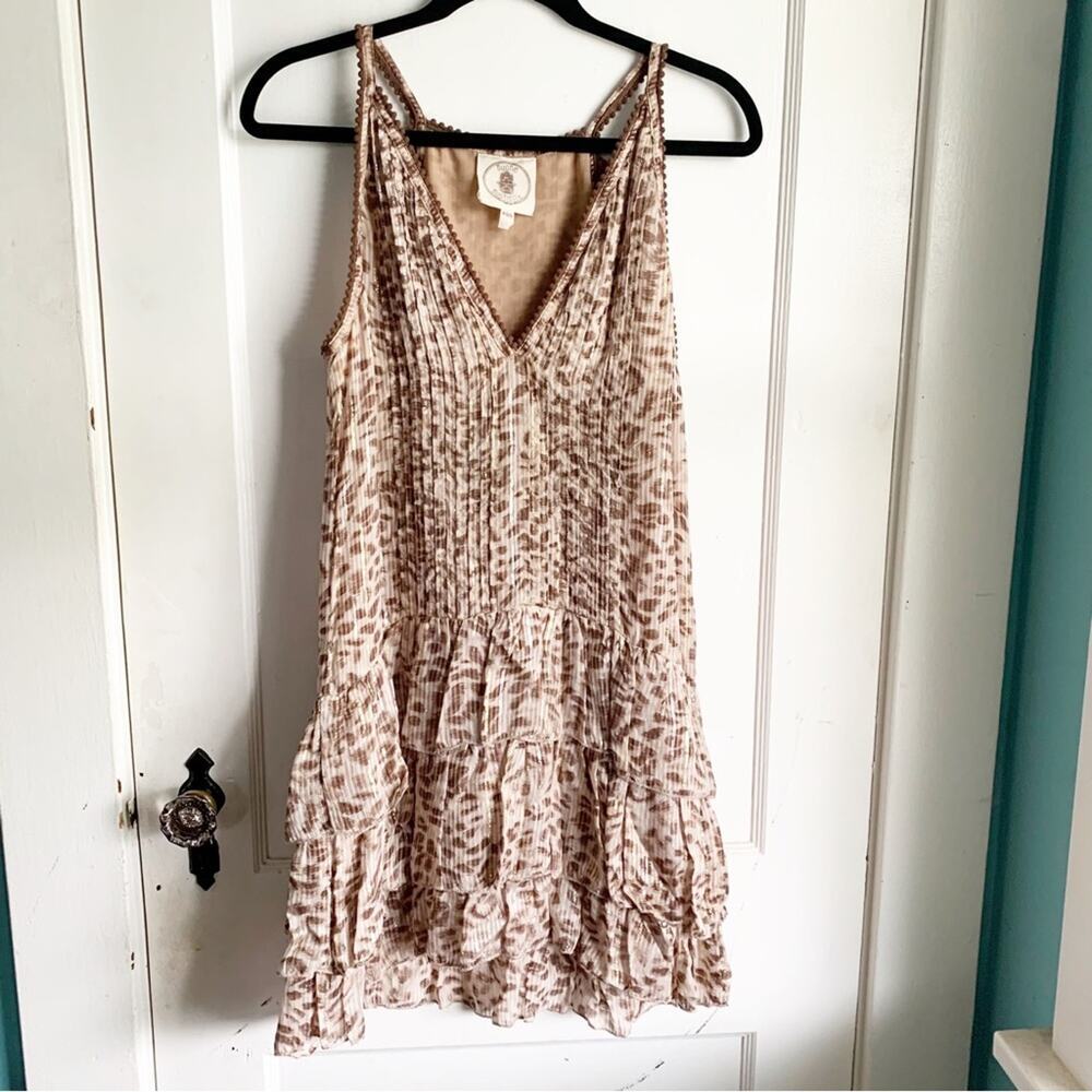 Muche Et Muchette Dress Anthropologie Metallic Animal Print Tiered Skirt XS/S